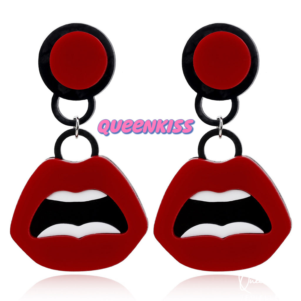 Cute Light Trendy Red Tongue and Big Mouth Acrylic Earrings - Kiss Me!!