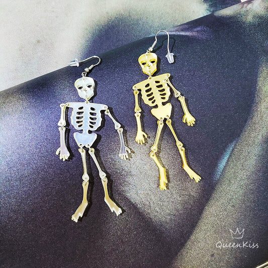 Radiant acrylic Skeleton Earrings, Laser Cut Acrylic Cute Light Trendy Quirky Gold and Silver Long Skeleton Earrings - You are my baby!!