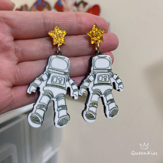 Cute Light Trendy Quirky Astronaut Spaceman Handcrafted Earrings - We need you!!