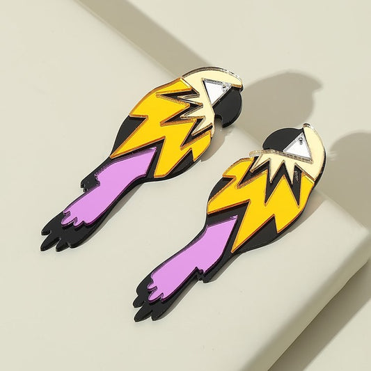 Cute Parrot Yellow Orange Purple Forest Style Earrings - Forest Baby!!