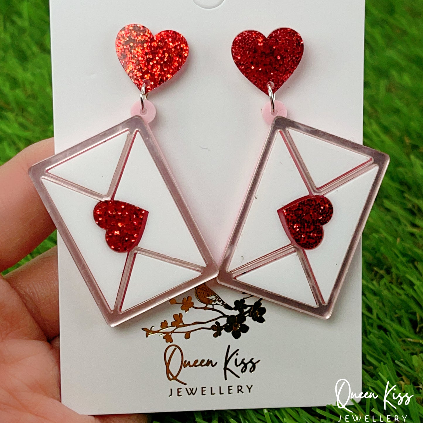 Super Light Acrylic Cute Love Letter Red Heart Style Earrings - Never Too Late!!