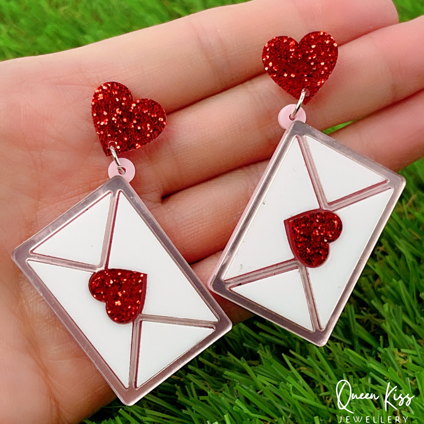 Super Light Acrylic Cute Love Letter Red Heart Style Earrings - Never Too Late!!