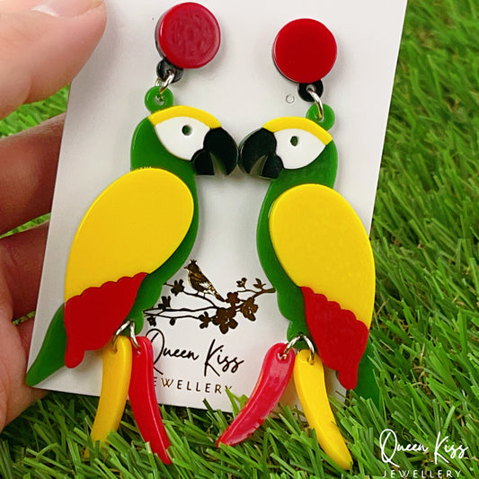 Cute Parrot Yellow Green Red Forest Style Earrings - Wild Life!!