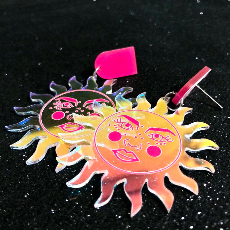 Cute Light Trendy Adorable Sunshine Mr Sun Pinky Earrings - Mr. Sun!!