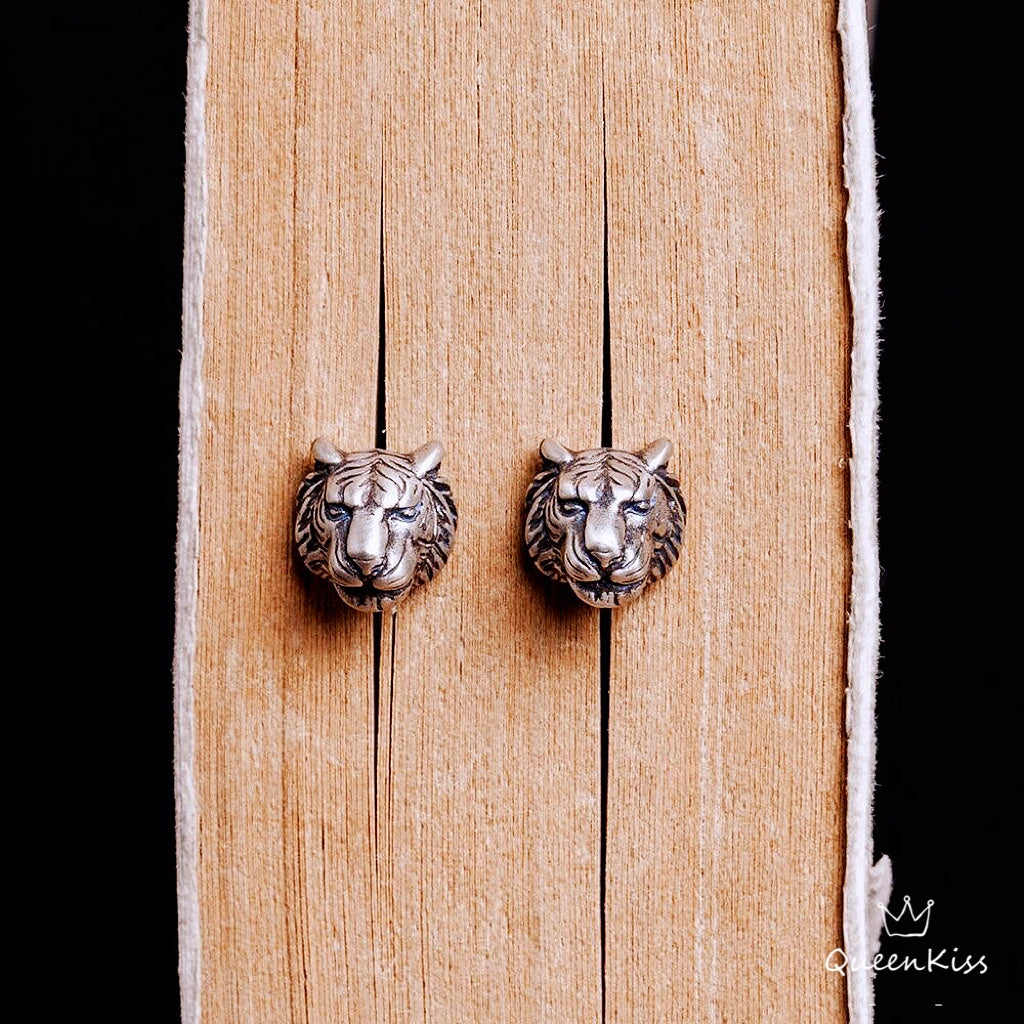 Sterling Silver 925 Stud Earrings Cool Tiger Stud Earrings Modern Studs Minimal Stud Earrings Gift for her