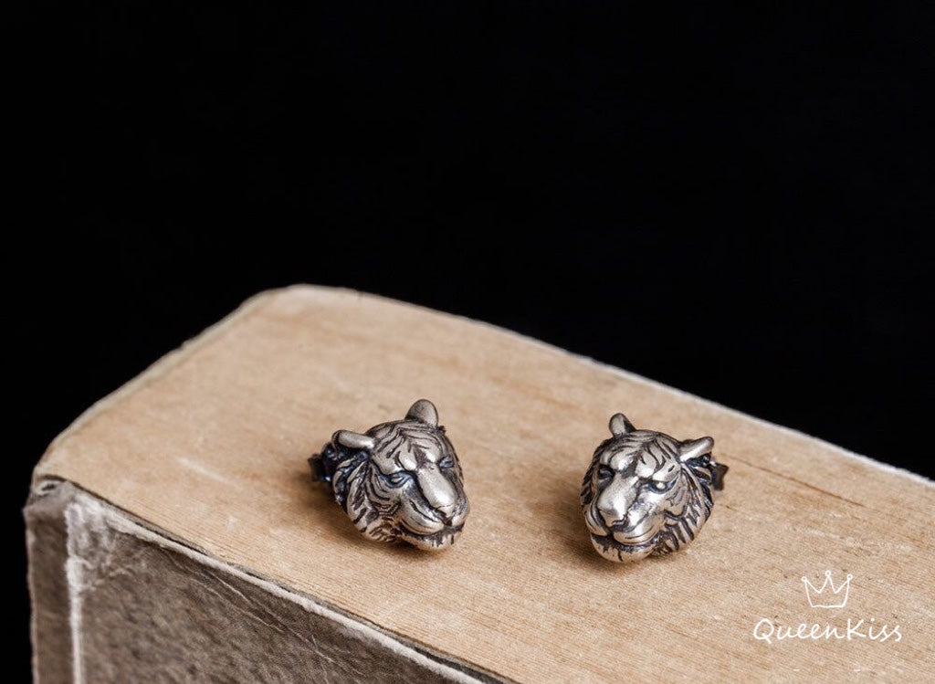 Sterling Silver 925 Stud Earrings Cool Tiger Stud Earrings Modern Studs Minimal Stud Earrings Gift for her