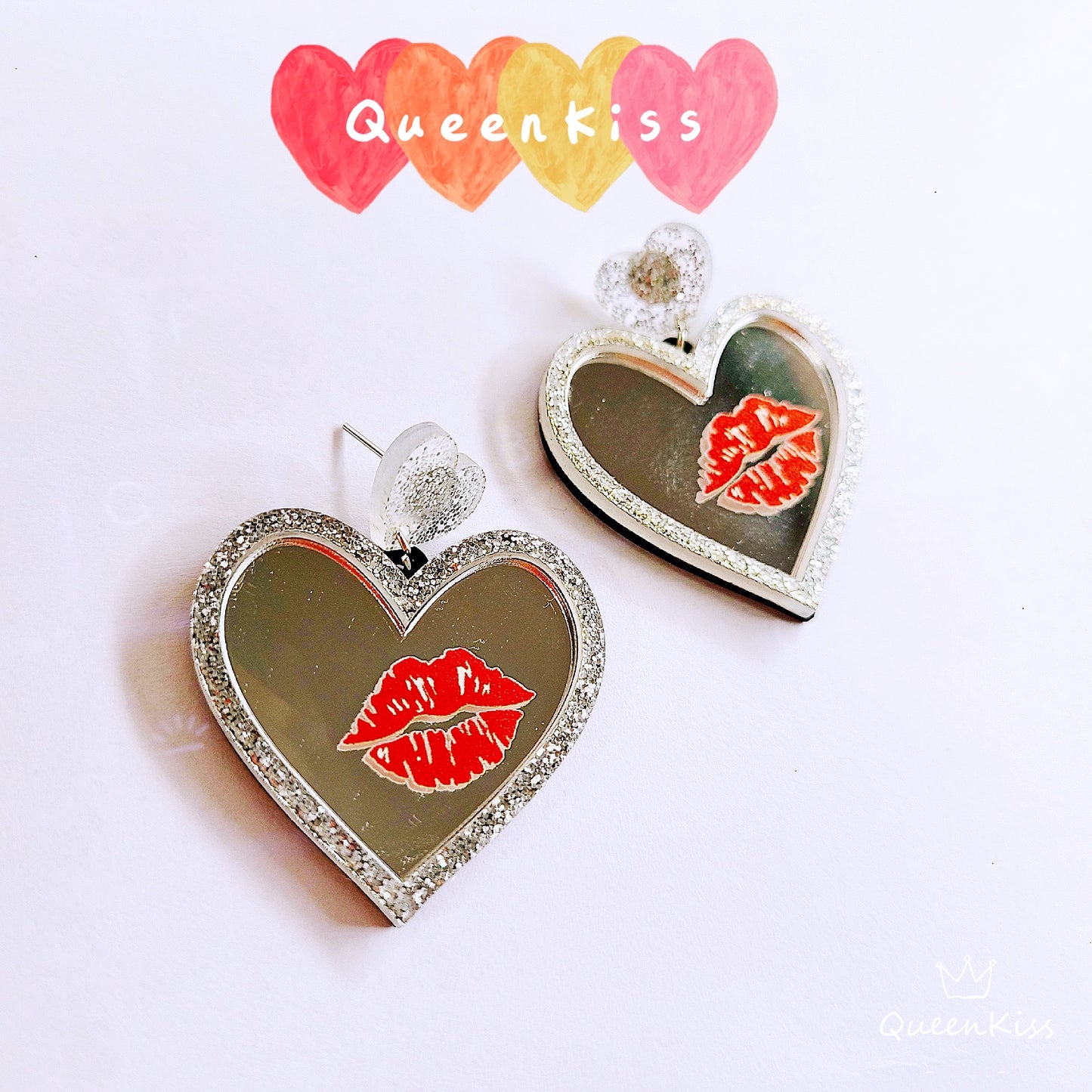 Cute Light Trendy Shining Mirror Red Lips Heart Shape Earrings - Party Baby!!