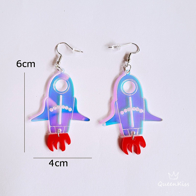 Cute Light Trendy Quirky Spaceship Rocket Earrings - Fly Me To the Universe!!