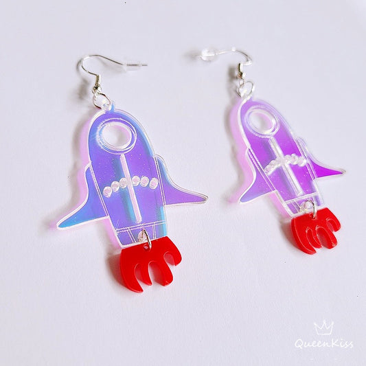 Cute Light Trendy Quirky Spaceship Rocket Earrings - Fly Me To the Universe!!