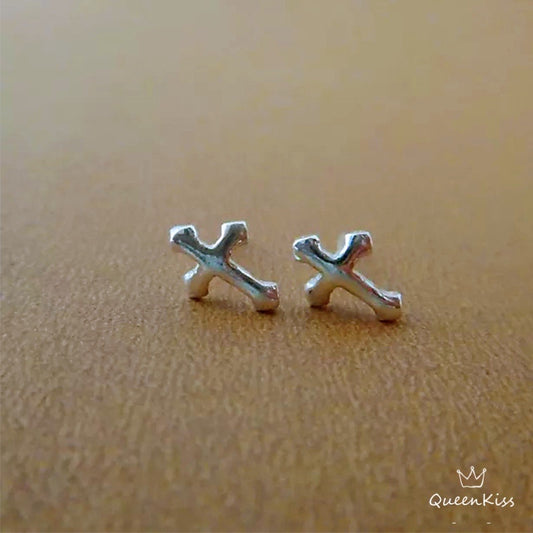 Sterling Silver 925 Stud Earrings Cute Cross Stud Earrings Modern Studs Minimal Stud Earrings Gift for her