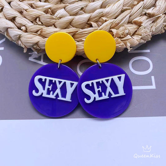 Cute Light Trendy Yellow Purple Color Matching SEXY Earrings - Sexy Baby!!