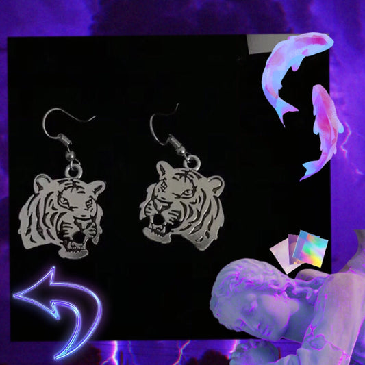 Sale!! Hypoallergenic Silver Roaring Tiger Earrings French Hook- THEY ROAR!