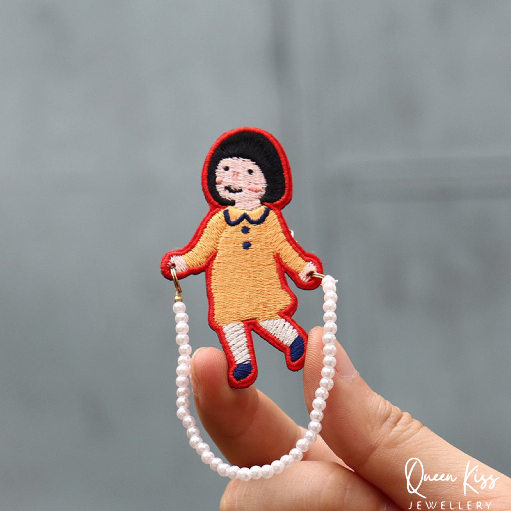 Cute Adorable Good Quality Little Girl Rope Skipping Pearl Brooches Artist Gift for Her, Mother, Kid, Sister, Good Friends