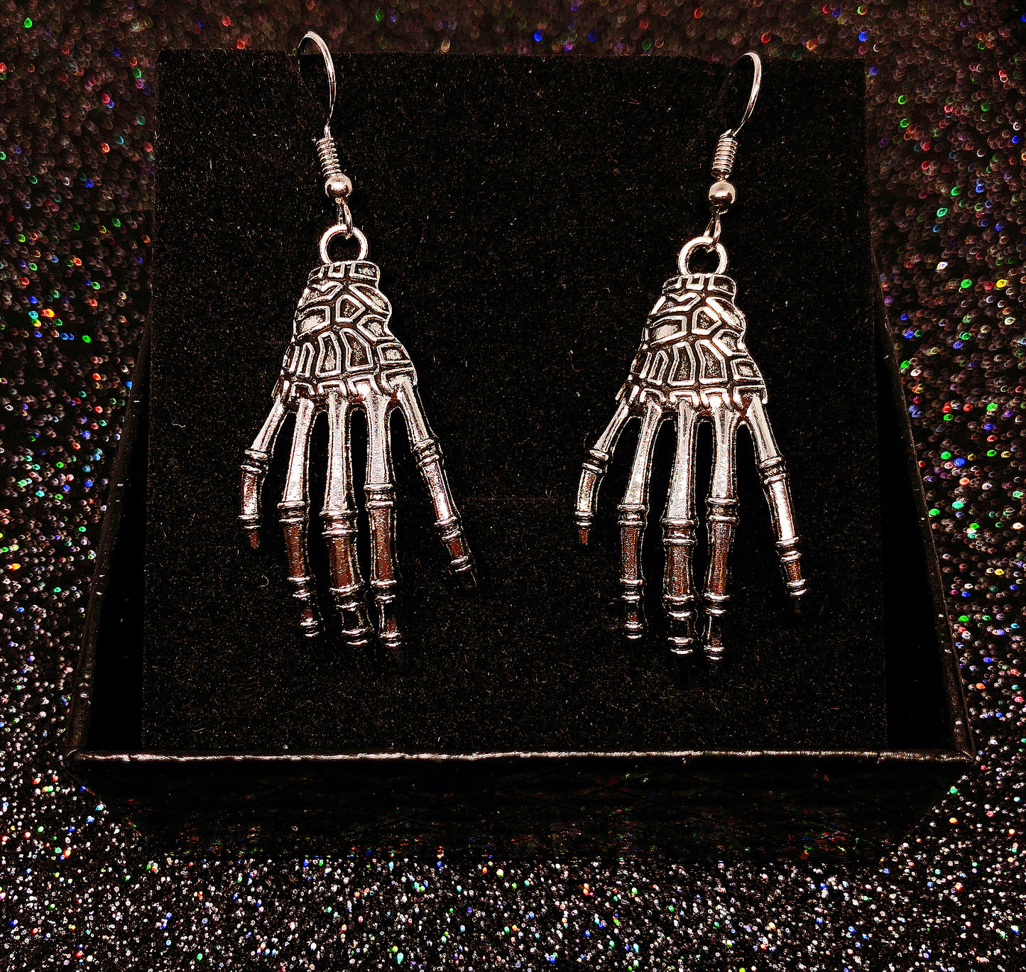 Quirky 3D Skeleton Hands Silver Earrings And Necklace Zombie Halloween Earrings, HorrorJewelry, Jewellery, Gothic Earrings -- Touch my heart