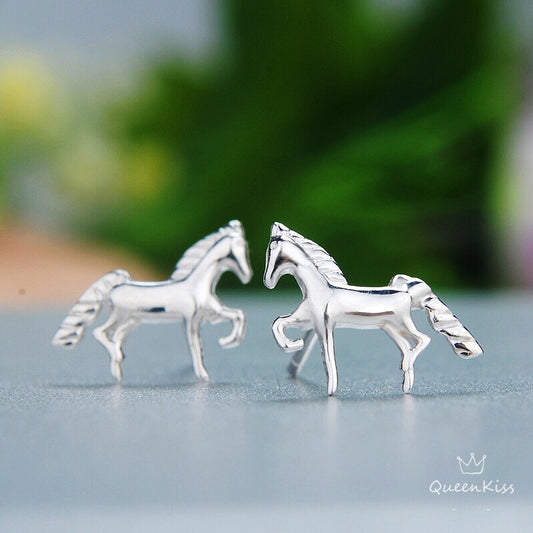 Sterling Silver 925 Stud Earrings Cute Horse Stud Earrings Modern Studs Minimal Stud Earrings Gift for her