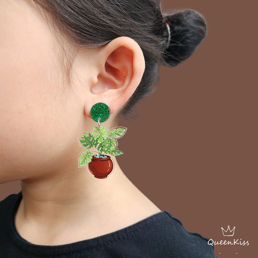 Cute Light Trendy Adorable Plant And Flowerpot Red and Green Earrings - Garden Fairy!!