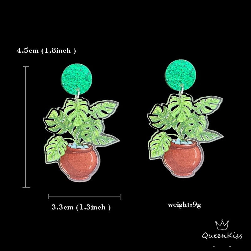 Cute Light Trendy Adorable Plant And Flowerpot Red and Green Earrings - Garden Fairy!!