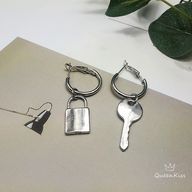 Cool Lock and Key Asymmetric Silver Earrings -- Everything Matters!!