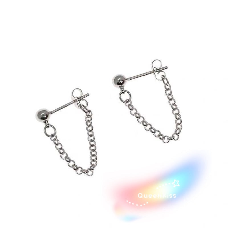 Minimalist Chain Cross Back Dangle Silver Women Men Earrings -- Simply The Best!!