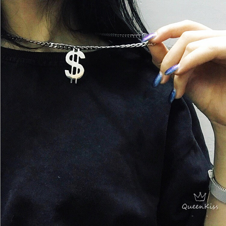 Funky Punk Stainless Steel Cool Cute Adorable Money Currency Silver Necklace -- Gimme Gimme!!