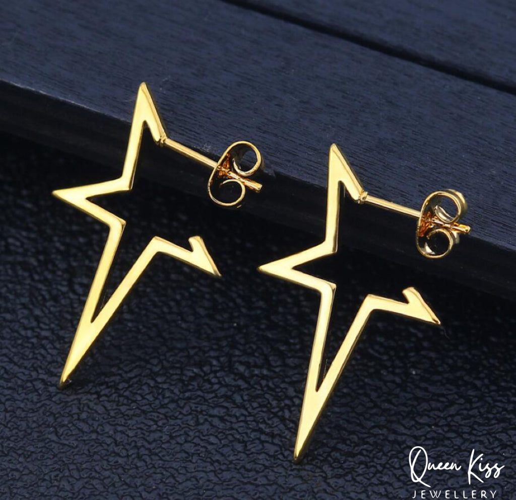 Handmade Cool Star Pair of Earrings Silver Black Gold coloured stainless steel minimal studs For Man Woman Him Her- You are The Star!!!