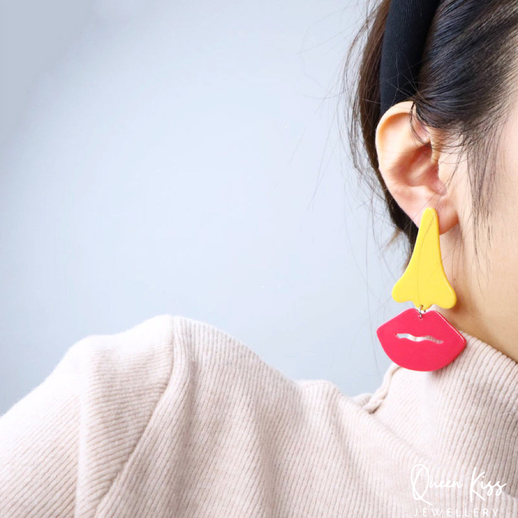 Cute Light Trendy Special Art Pattern Eye Nose Mouth Face Earrings - Artisen Nest!!