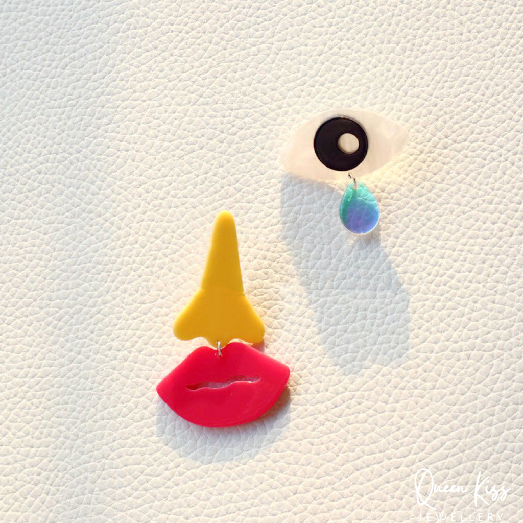 Cute Light Trendy Special Art Pattern Eye Nose Mouth Face Earrings - Artisen Nest!!