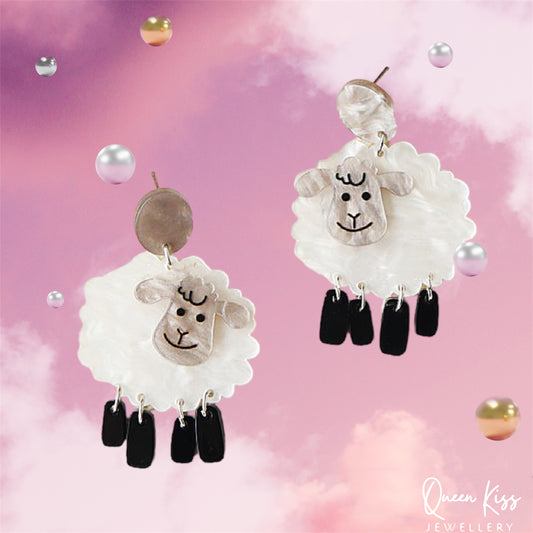 Super Light Acrylic Cute Sheep Earrings - Ba Ba Black Sheep!!