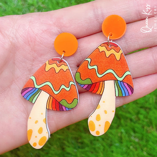 Super Light Acrylic Cute Orange Mushroom Earrings - Miss. Mushroom!!