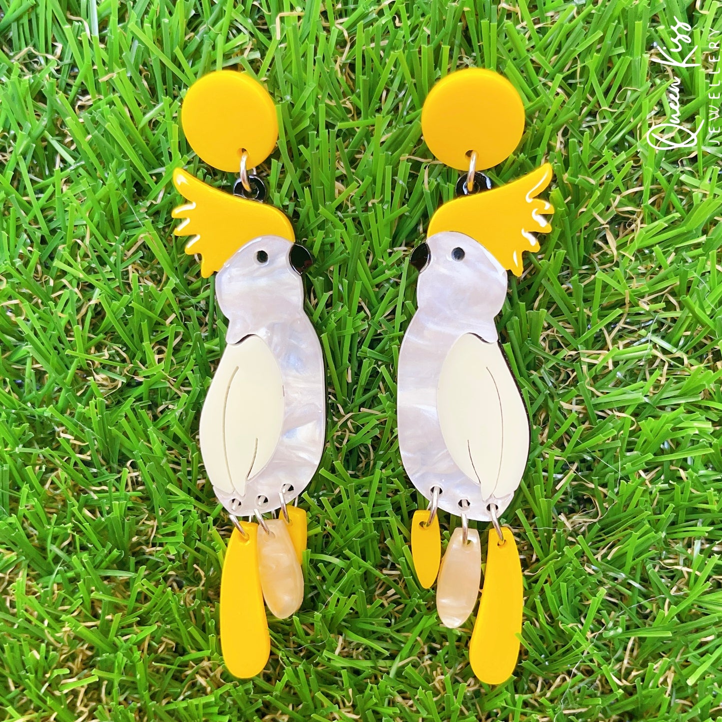 Cute Parrot Yellow and White Forest Style Earrings - Wild Life!!