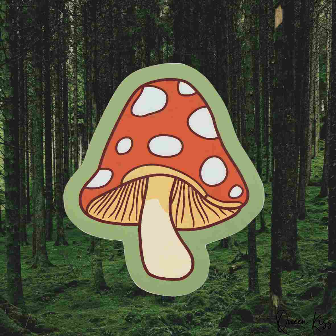 Cute Mushroom Sticker, Sticker, Waterproof Glossy Sticker, Vinyl Sticker, Laptop Phone Notebook Mug Sticker -- Deep Forest