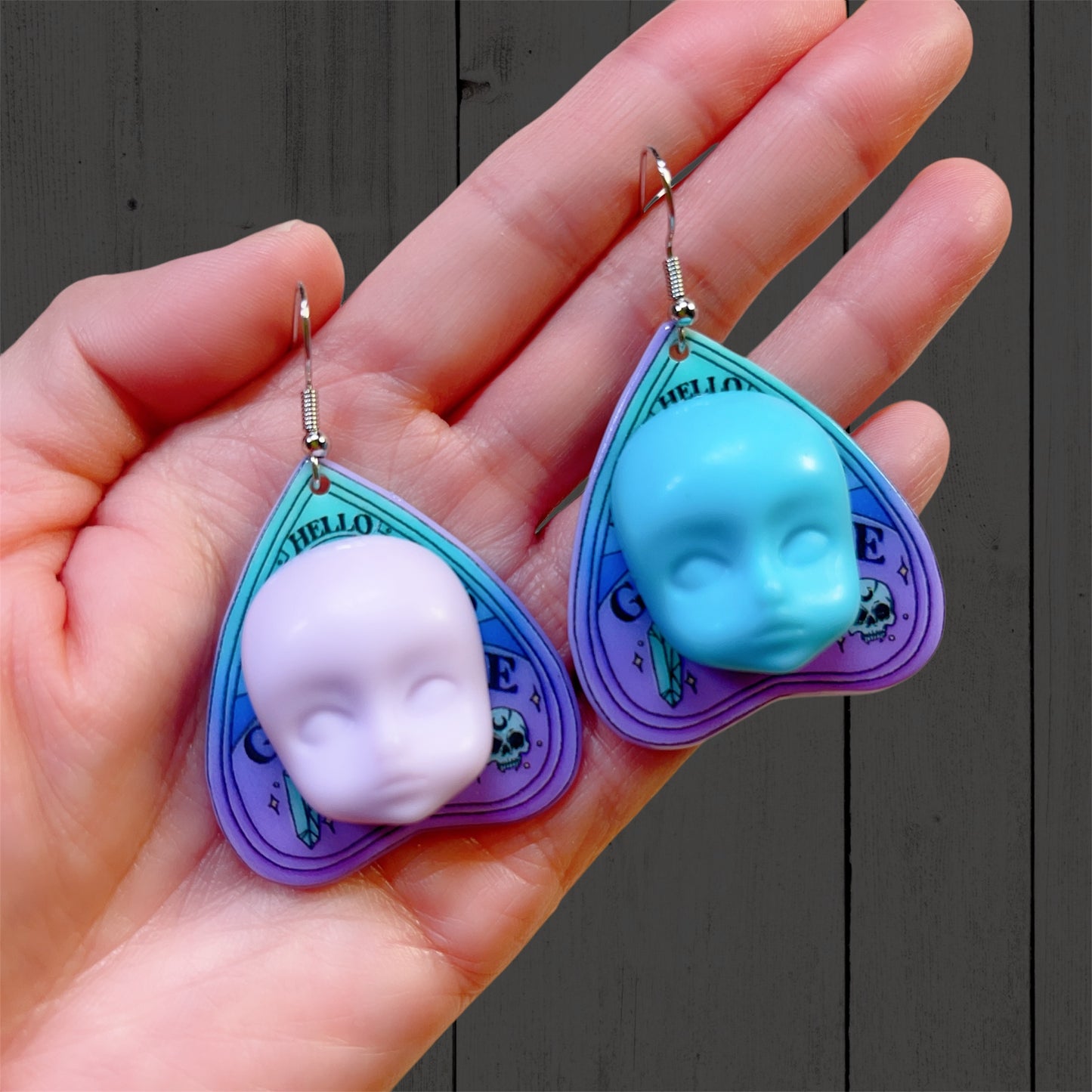 Quirky Dull Blue and Pink Little Baby Doll Head Face Earrings -- Love Me Till The End!!