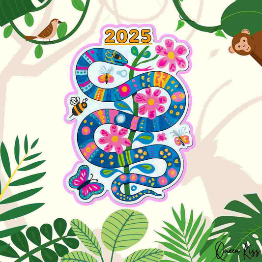 Cute Snake 2025 Sticker, Waterproof Glossy Sticker, Vinyl Sticker, Laptop Phone Notebook Mug Sticker -- Shaky snakey