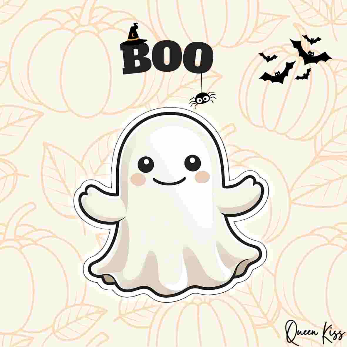 Cute Ghost Sticker, Sticker, Waterproof Glossy Sticker, Vinyl Sticker, Laptop Phone Notebook Mug Sticker -- Boo!!!