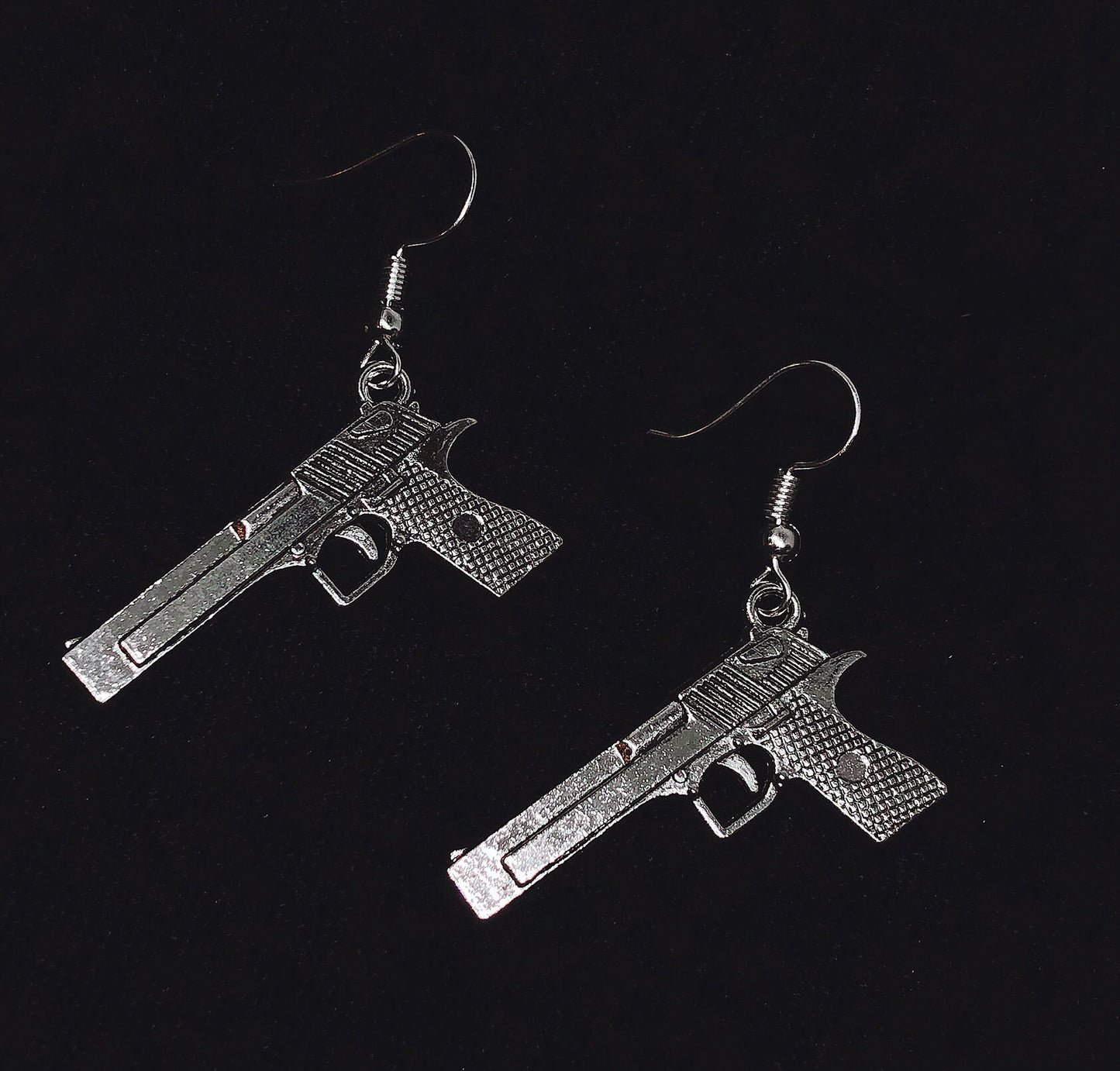 Sale!!! Gun World Silver Earrings -- Coolest Gang Squad!!