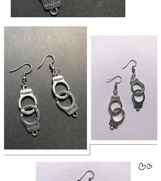 Naughty Handcuffs Silver Earrings -- Stay Calm and Keep Cool!!