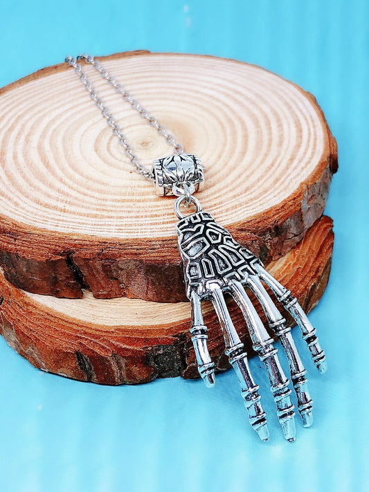 Skeleton Hand Silver Necklace -- Touching my heart!!