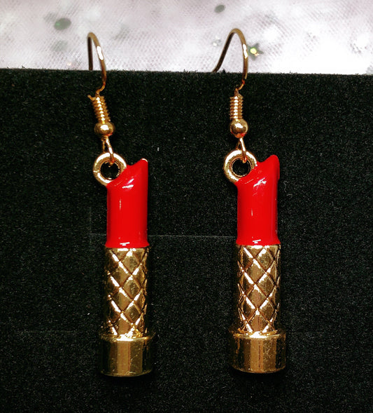 Enamel Red Lipsticks Georgous Lady Rosegold Earrings -- Pretty Temptations!