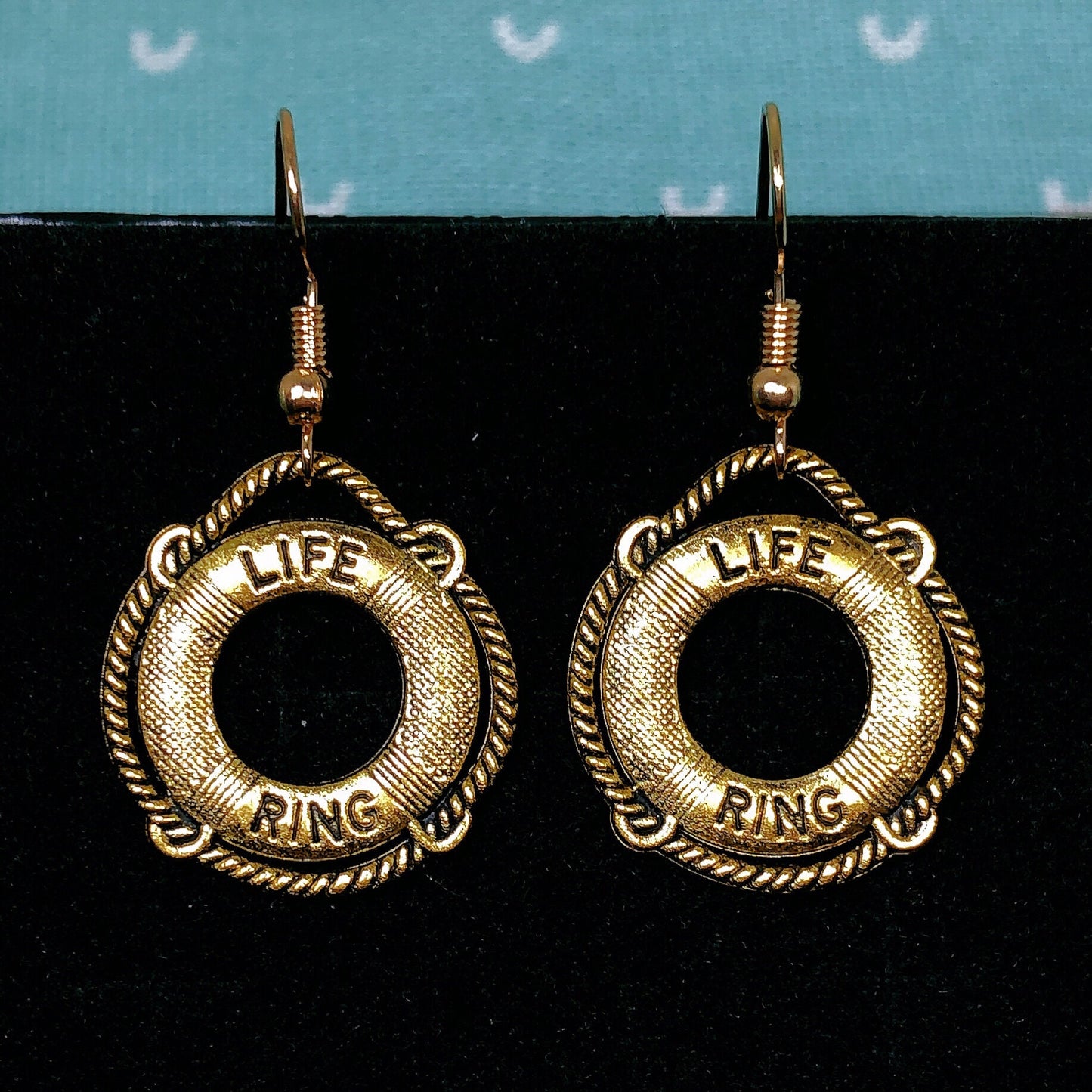 Sale!!! Cute Life Ring Golden Earrings -- Ocean and me!!!