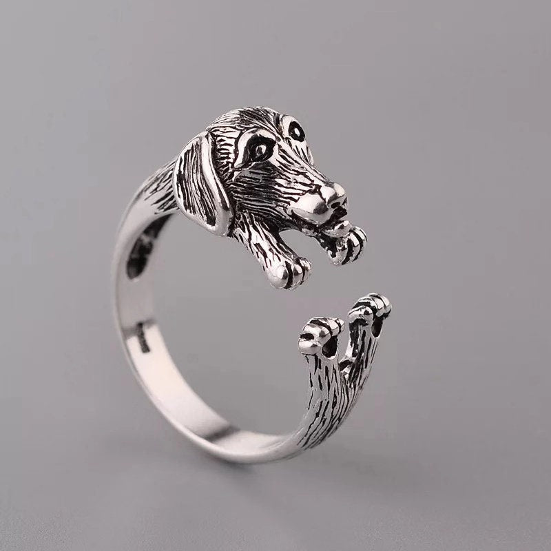 Cute Dog Puppy Minimalist Vintage Adjustable Silver Ring -- Only You!!