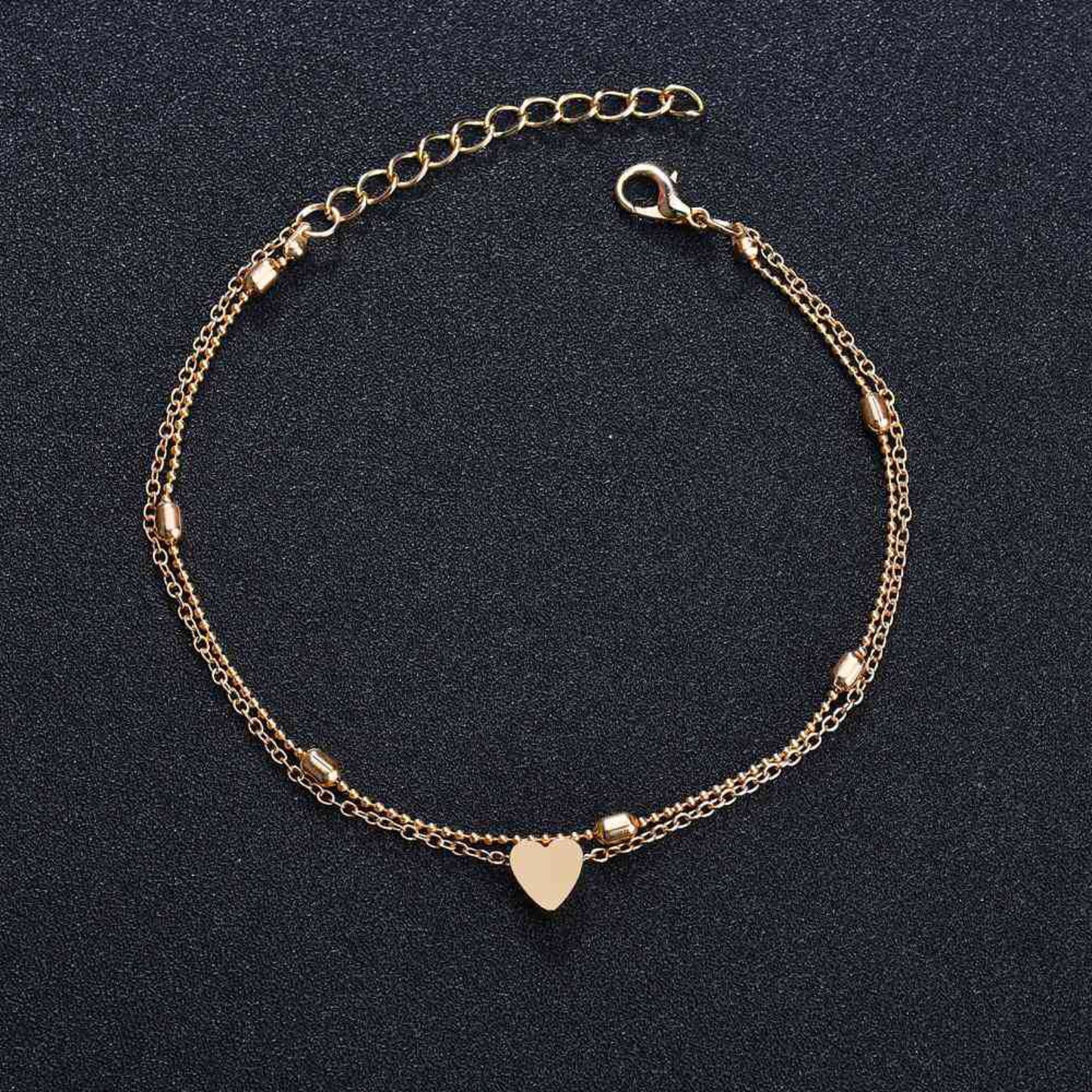 Best Seller Boho Dainty Cute Heart Two Layers 18K Gold and Sterling Silver Anklet Gift for Girlfriend Sister Mother Daughter Her -- Walking Heart!!