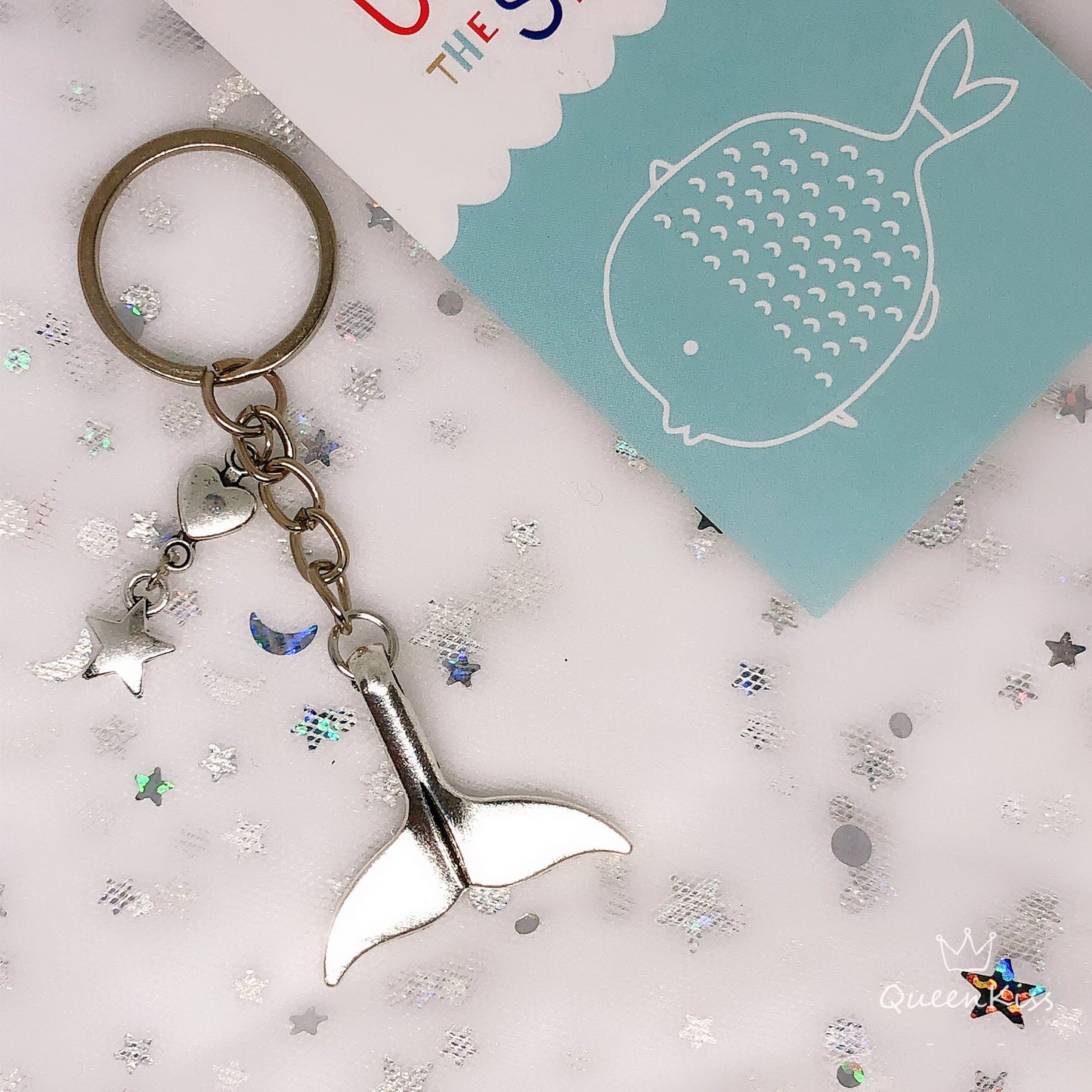 Mermaid Tail and Star Heart Keyring Key Ring Keychain - Aqua Lady!!