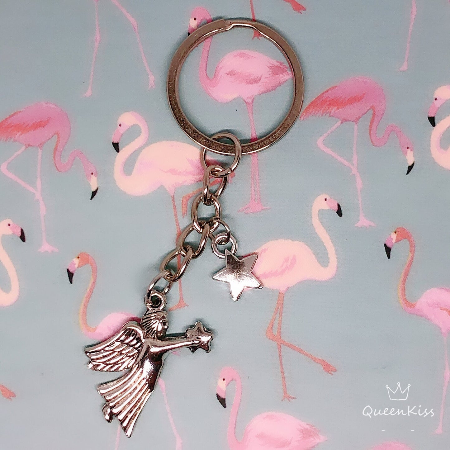 Pretty Angle Holding Star and Star Keyring Key Ring Keychain - Wish Upon the Stars!!