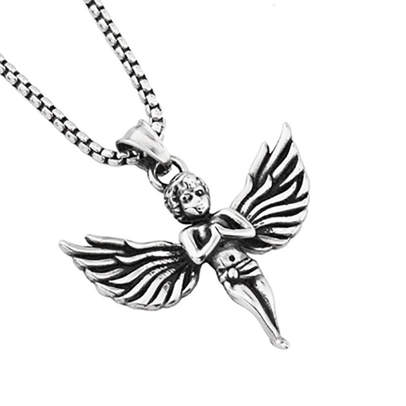 Funky Punk Stainless Steel Cool Dark Angel Silver Necklace -- Save me!!