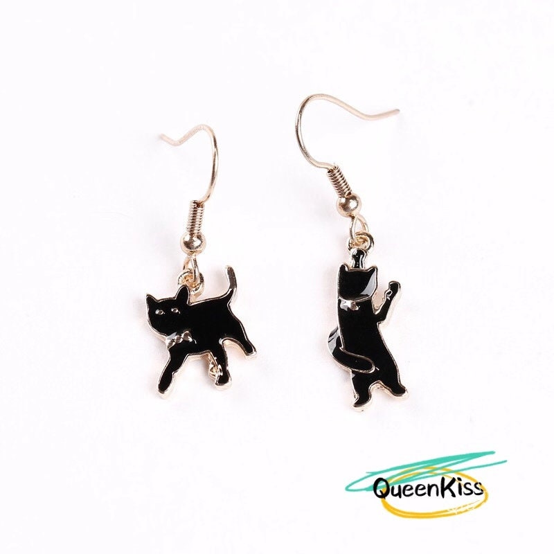 Enamel Cute Lovely Black Cat Kitty Earrings -- Good Mate!!