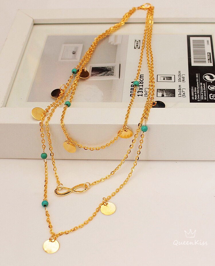 Three layers Gold Infinity Eight Bling Coins Necklace -- Elegance is my name !!