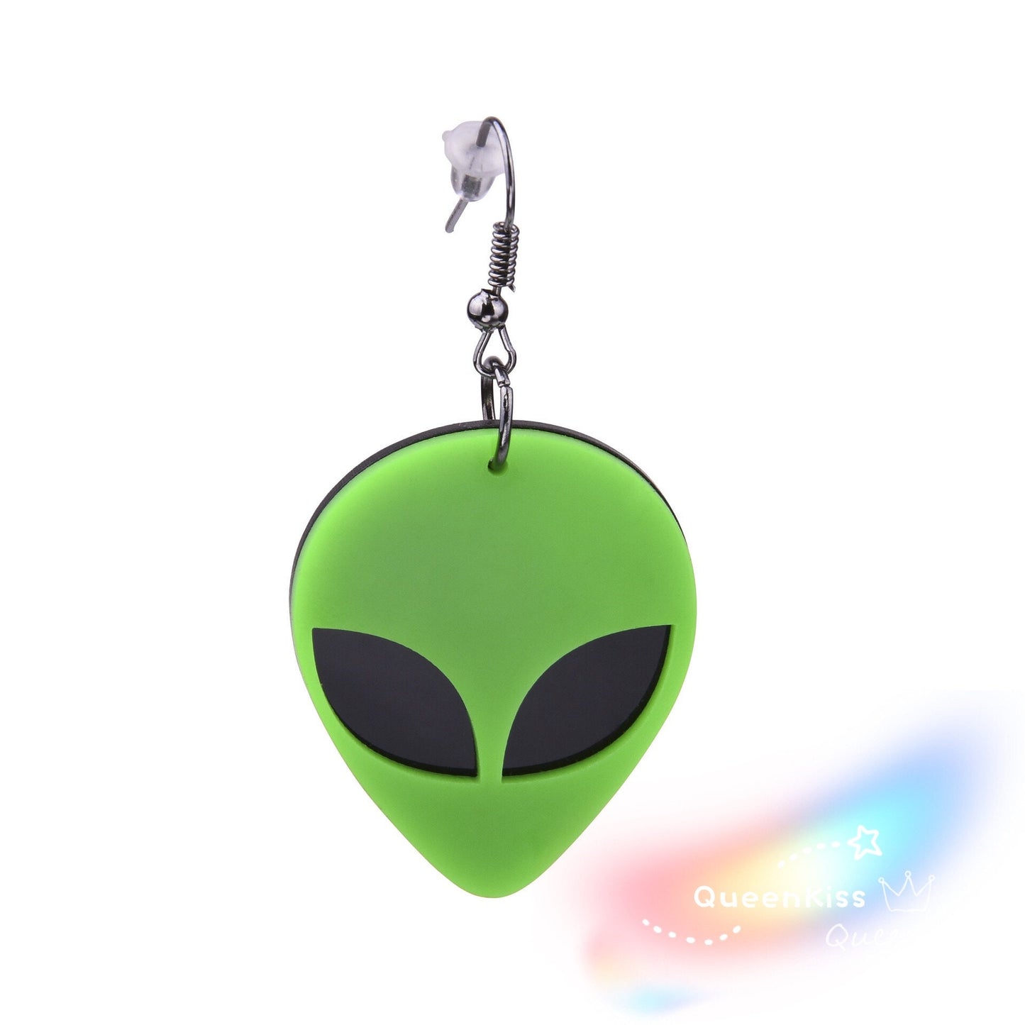 Cute Light Trendy Quirky Green Alien Black Eyes Brother Earrings - Let's rock it!!