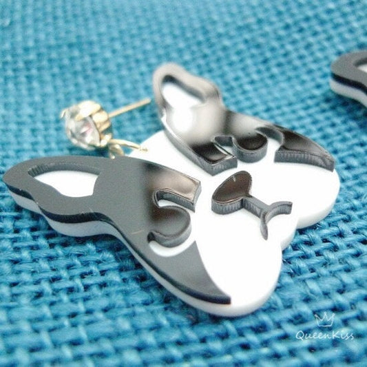 Cute Light Trendy Quirky Black and White French Bulldog Dog Puppy Earrings - Little Ba Ba!!