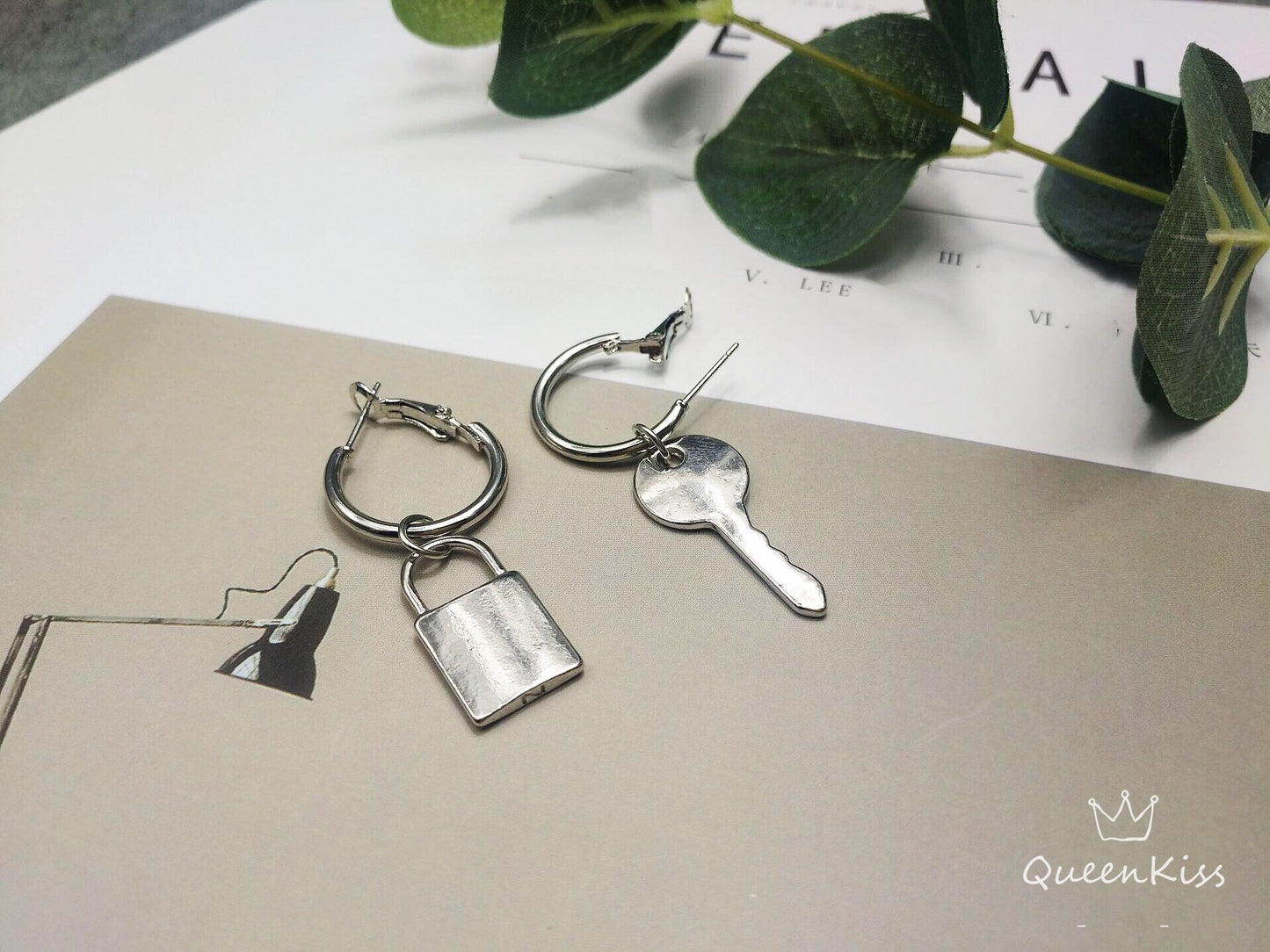 Cool Lock and Key Asymmetric Silver Earrings -- Everything Matters!!