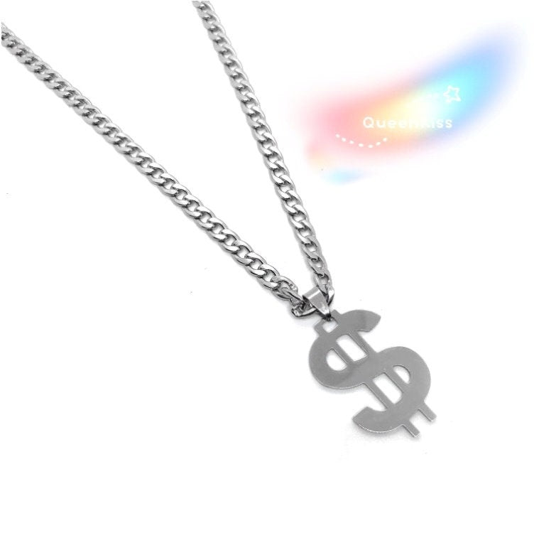 Funky Punk Stainless Steel Cool Cute Adorable Money Currency Silver Necklace -- Gimme Gimme!!